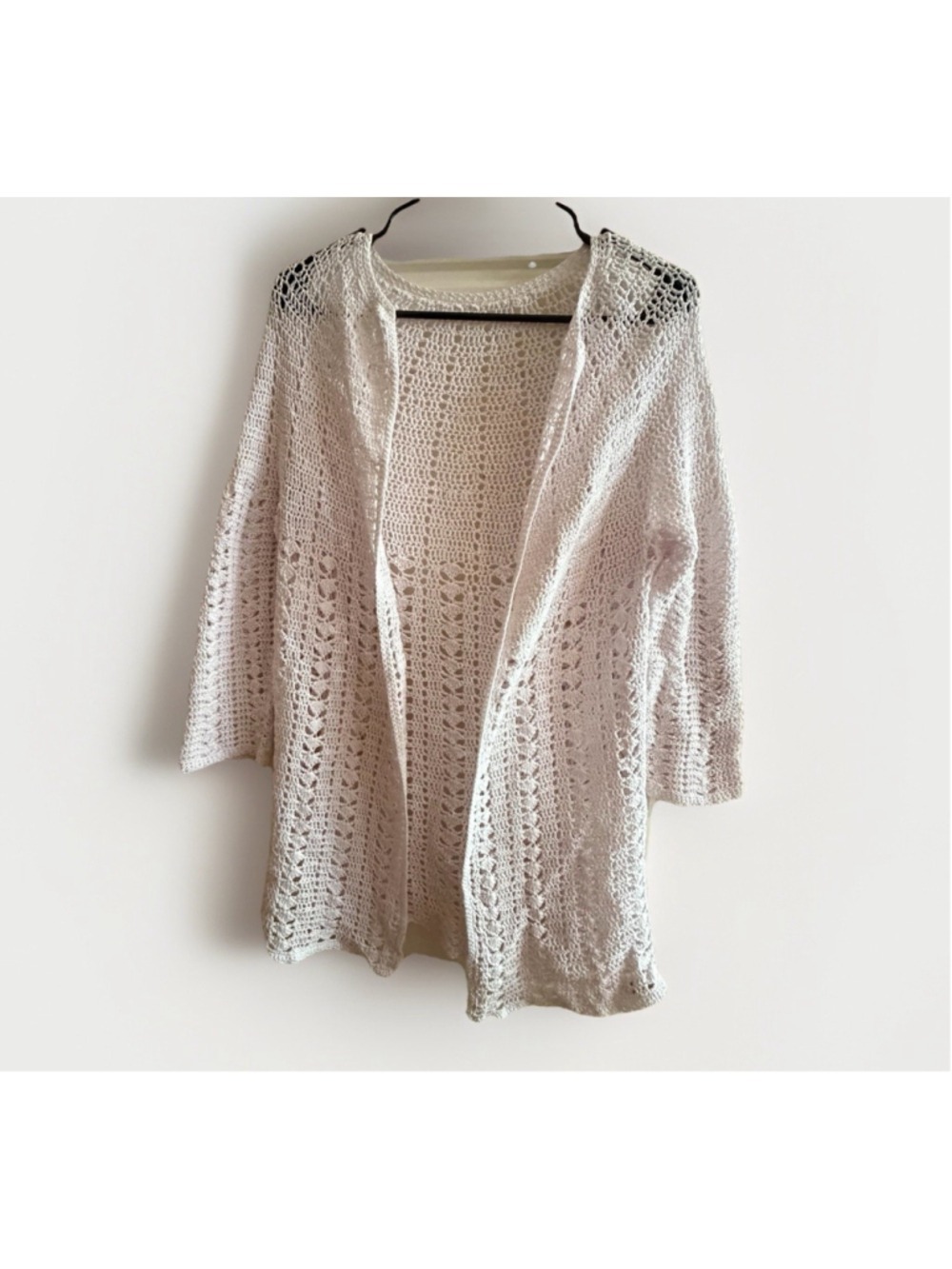 White Crochet Open Front Cardigan - Medium